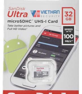 Thẻ nhớ Micro SD 32GB Sandisk Ultra Class 10 UHS-I 100Mb/s chuyên dùng ghi hình cho camera IP